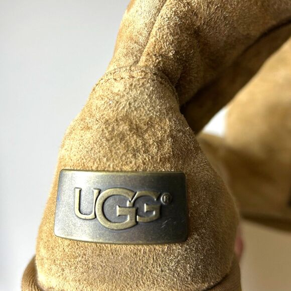 UGG Plumdale Tassle Charm Beige Suede Sheepskin Cuff Side Zip Boots Size 5 - Picture 7 of 15